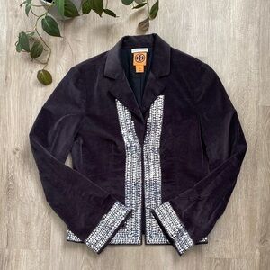 Tory Burch Grey Velvet Natasha Sequin Embellished Blazer EUC